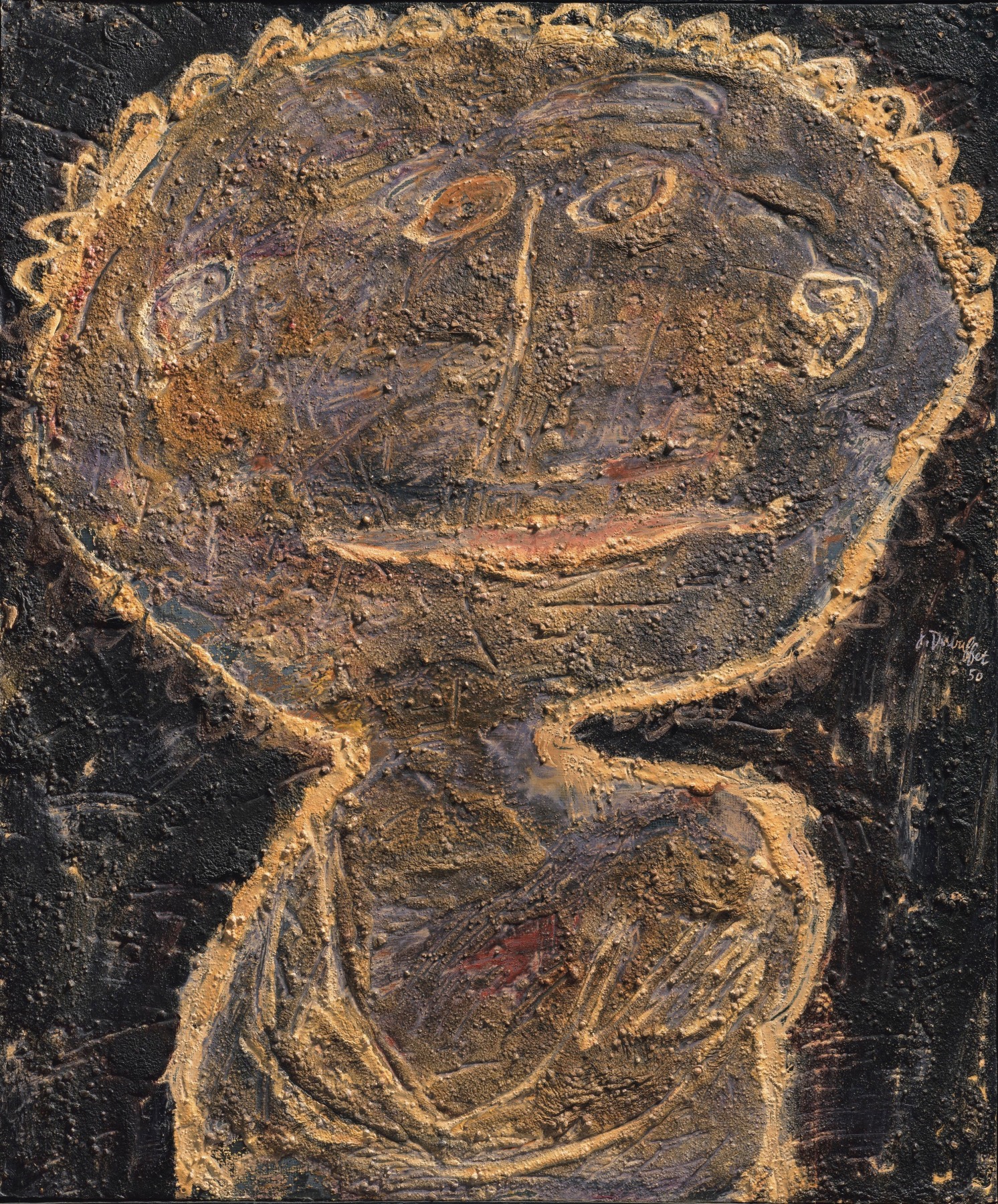 About the Artwork Jean Dubuffet. Le Teint Plombé. 1950. Oil and Sand on Masonite  by Jean Dubuffet