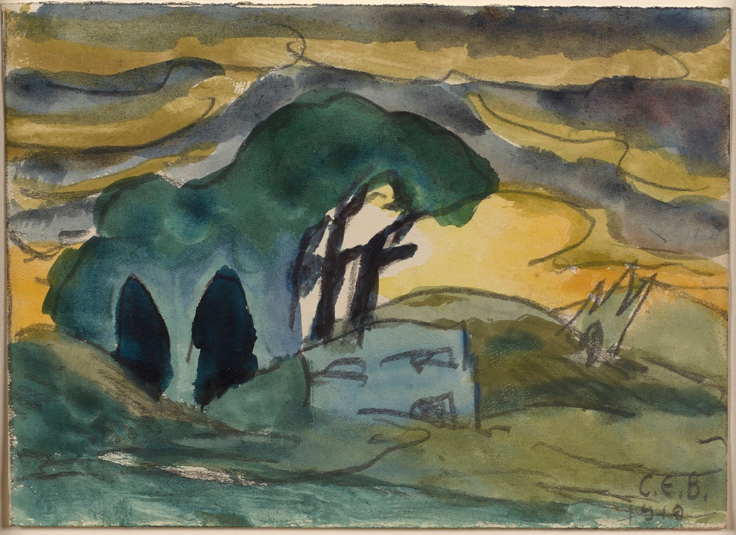About the Artwork Charles Ephraim Burchfield (1893 1967)               Haunted Evening, 1919                                                                                   Watercolor and Pencil on Paper  3 ¾ X 5 ¼ In.  by Charles Burchfield