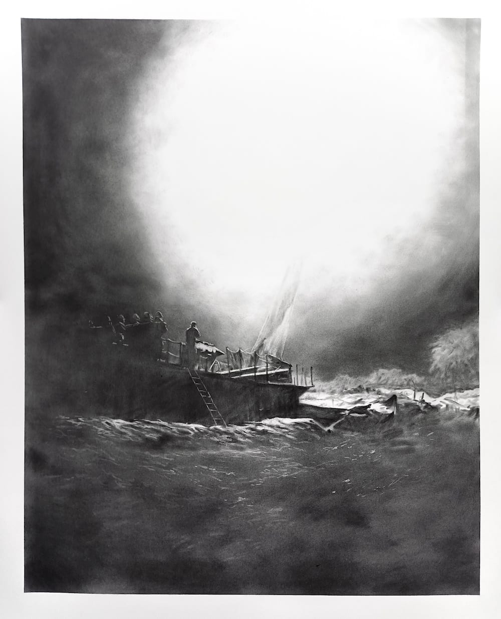 About the Artwork Nidhal Chamekh Bombardement Naval, 2021 Graphite Powder on Paper 130h X 100w Cm  by Nidhal Chamekh