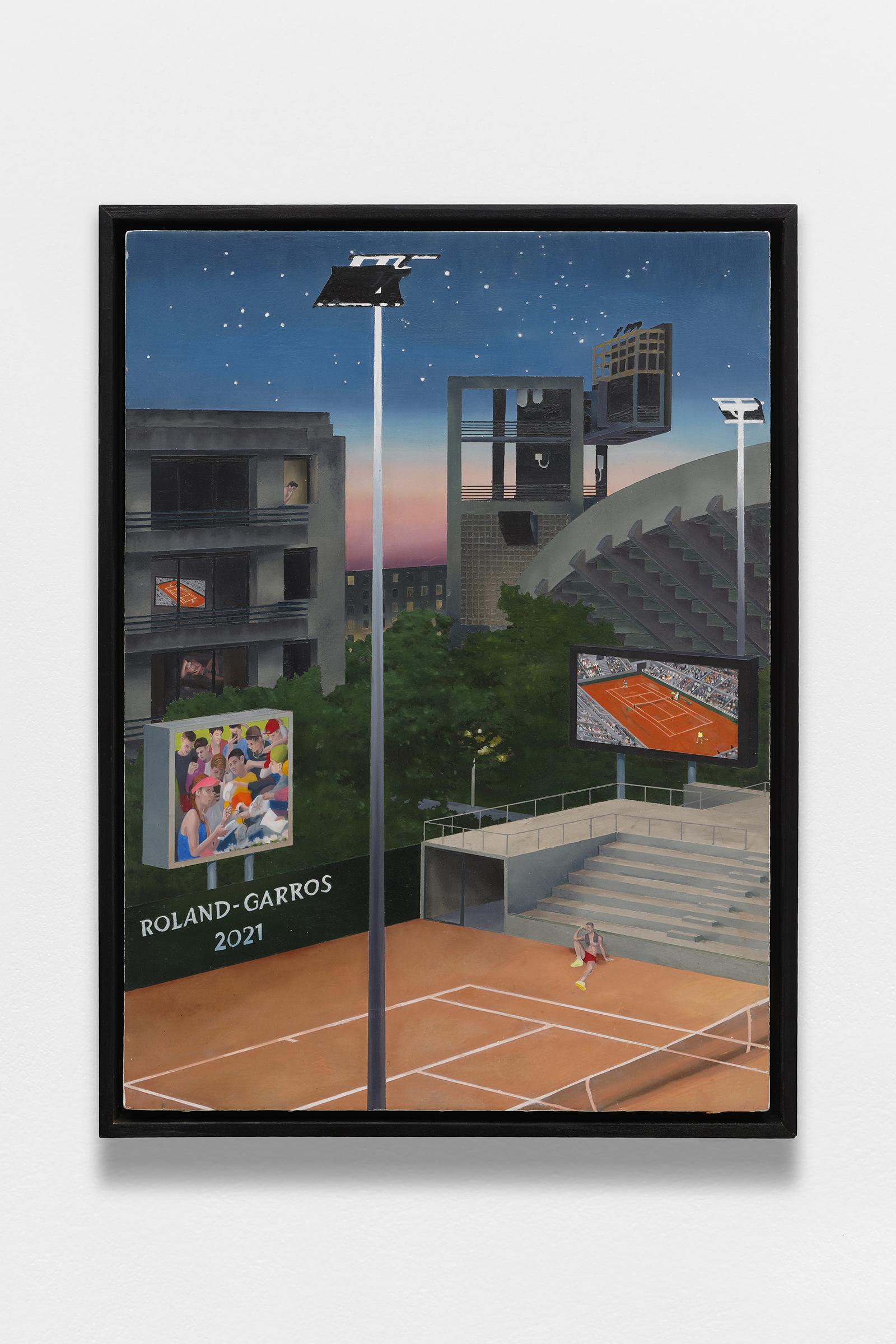 About the Artwork  Jean Claracq, Roland Garros, 2021, Oil on Wood, 30 X 22 Cm Painting Made for the 2021 Edition of Roland Garros  by Jean Claracq