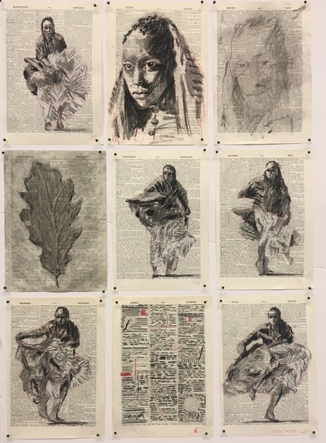 About the Artwork William Kentridge. Drawing for Waiting for the Sibyl (female Figure Dancing), 2019. Pastel on Pages From Dante Alighieri Chiose Alla Commedia. 84 × 60,5 Cm (not Framed). 96 × 72 × 5,5 Cm (framed)  by William Kentridge