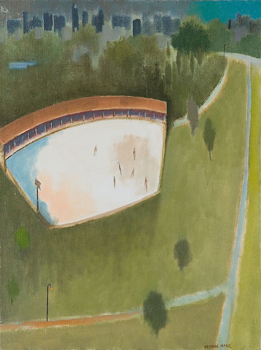 About the Artwork Herman Maril (1908 1986)  Central Park Skaters, 1981  Oil on Canvas  40 X 30 Inches  by Herman Maril
