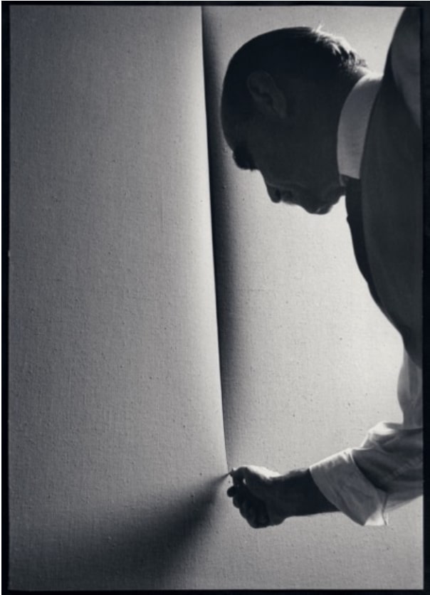 About the Artwork Ugo Mulas. Lucio Fontana   Attesa, 1965. Modern Print. Gelatin Silver Print on Baritated Paper on Board. 46 X 33 Cm. 58 X 63 Cm (framed). Edition of 50  by Ugo Mulas