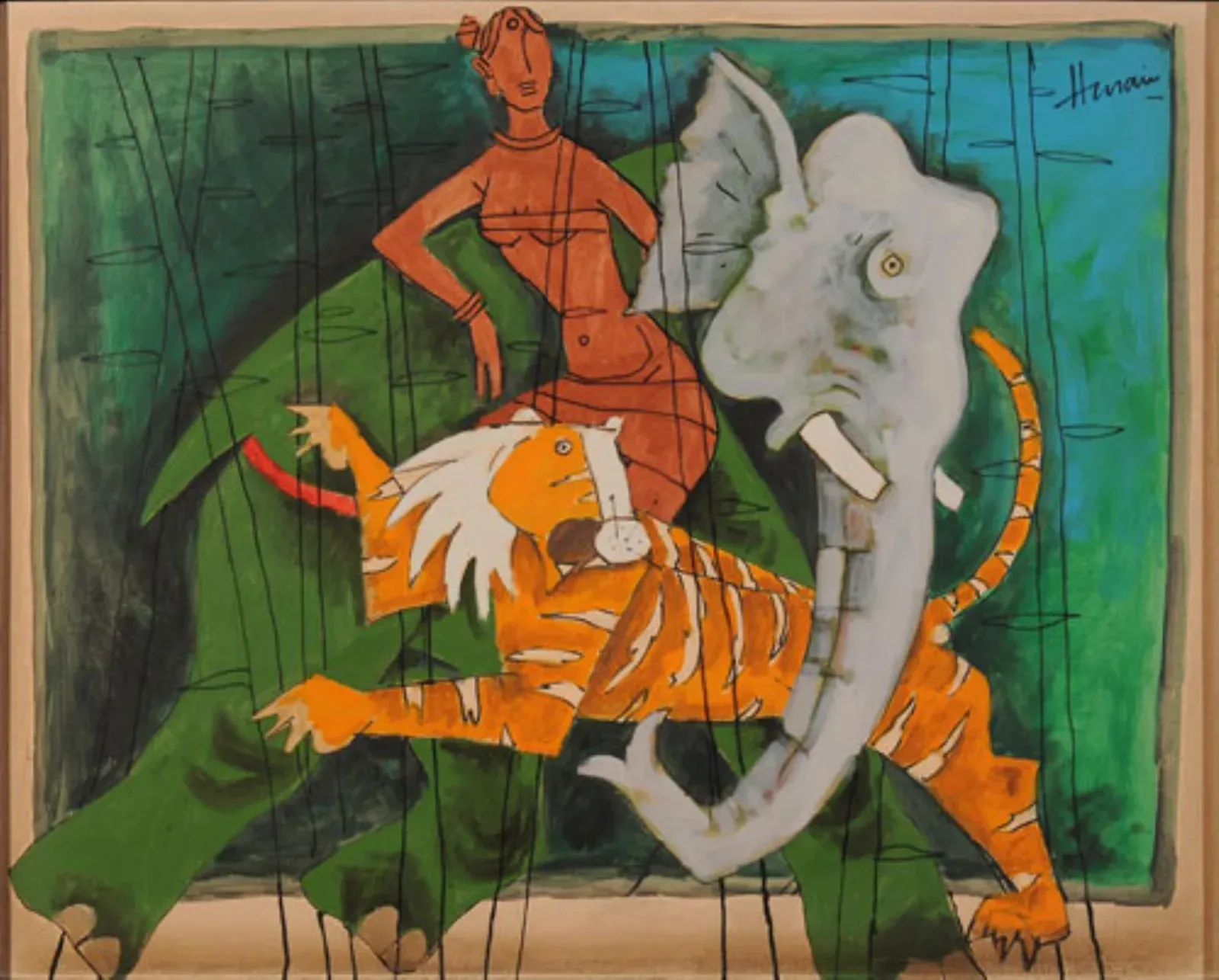 About the Artwork M. F. Husain. Woman.tiger.1991  by M. F. Husain